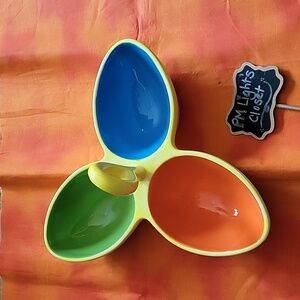 3 Section Handled Server Condiment Dish Yellow Lime Blue Orange Floral